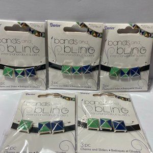 5 Jewelry Making Slider Beads Charms Blue Pyramid